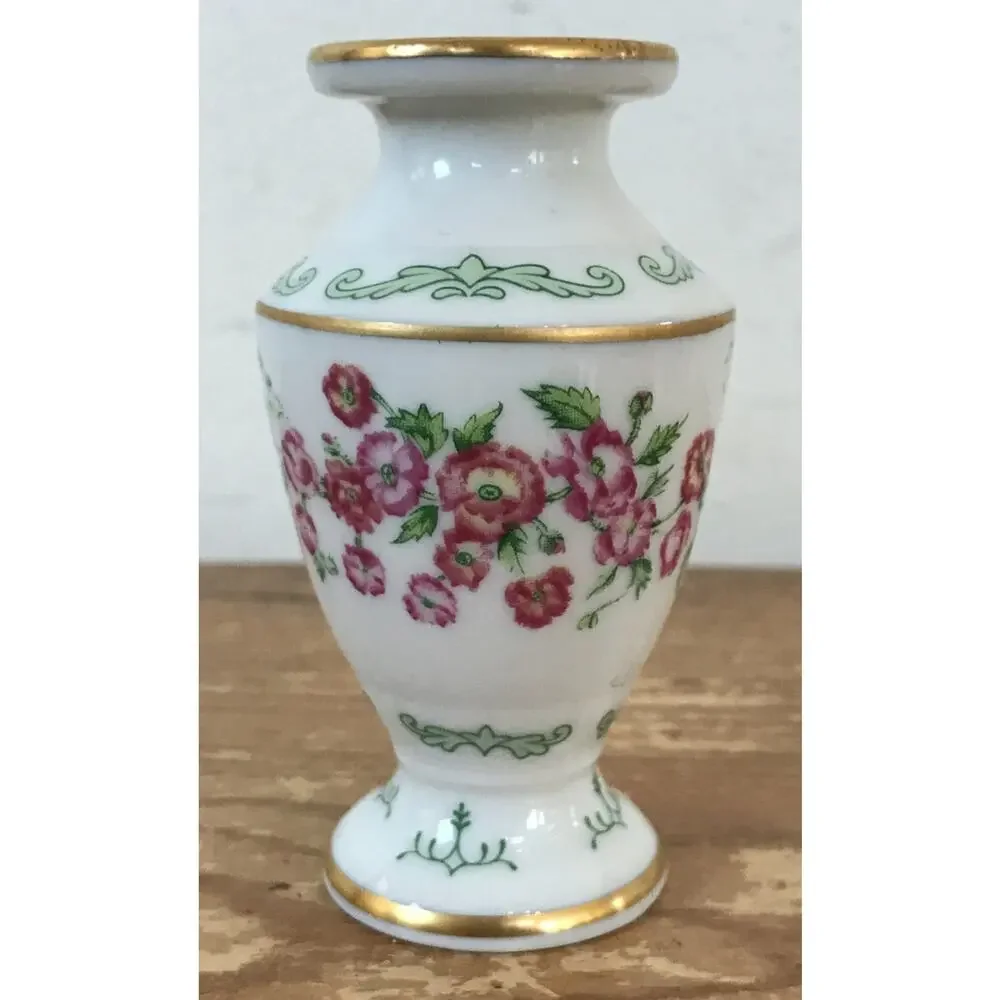Vintage 1982 Poppy August Fine Porcelain Floral Mini Urn Vase 3.25